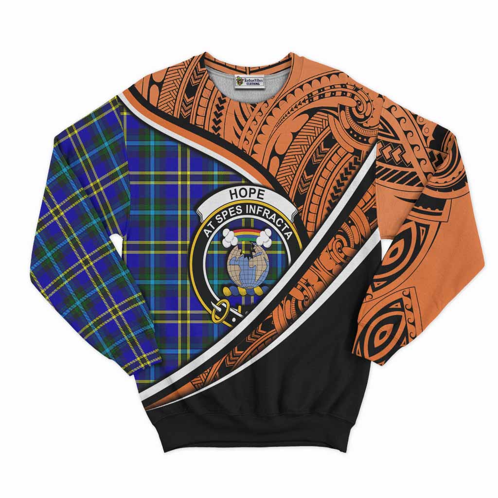 Tartan Vibes Clothing Hope Crest Tartan Sweatshirt with Maori Tattoo Style - Orange Version