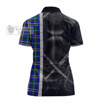 Hope Tartan Women's Polo Shirt with Family Crest Cross Sword Thistle Celtic Vibes