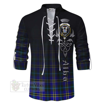 Hope Tartan Ghillie Kilt Shirt Featuring Alba Gu Brath Family Crest Celtic Inspired