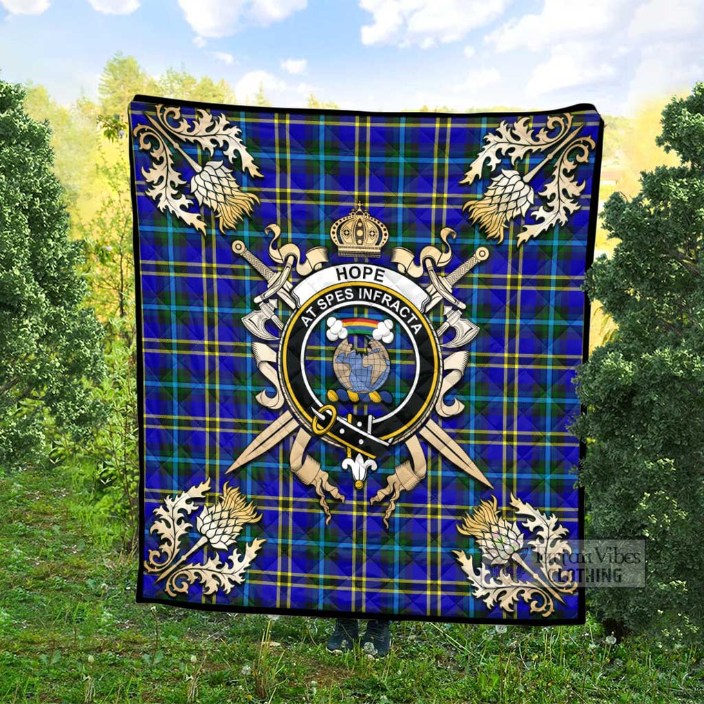 Tartan Vibes Clothing Hope Tartan Quilt with Family Crest and Scottish Golden Courage Shield