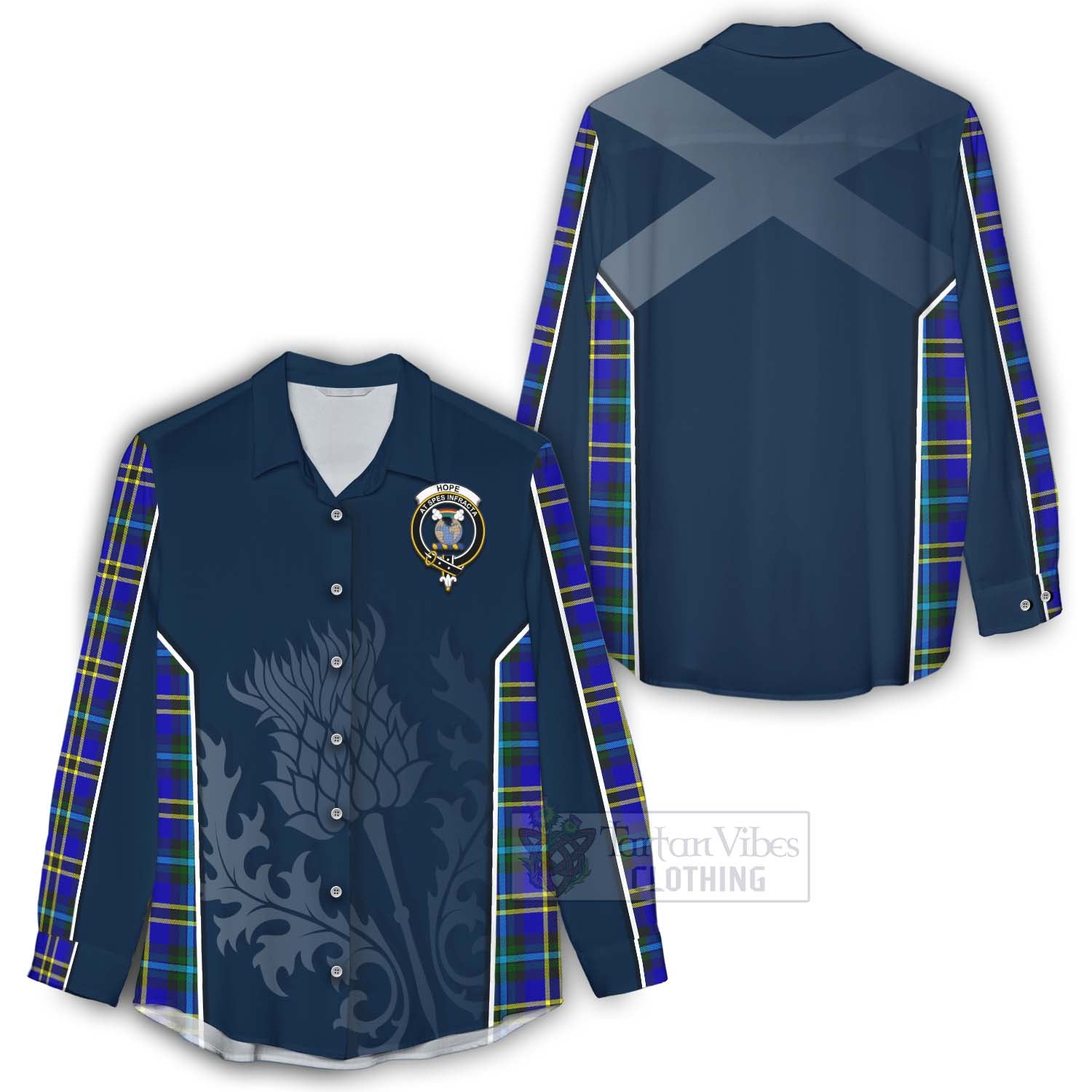 Tartan Vibes Clothing Hope Tartan Women's Casual Shirt with Family Crest and Scottish Thistle Vibes Sport Style