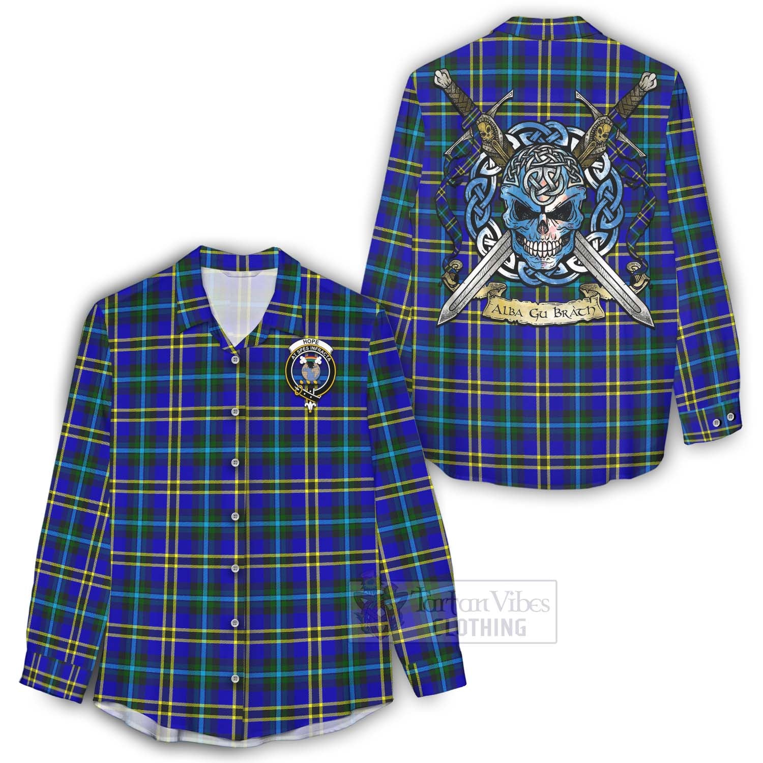 Tartan Vibes Clothing Hope Tartan Women's Casual Shirt with Family Crest Celtic Skull Style