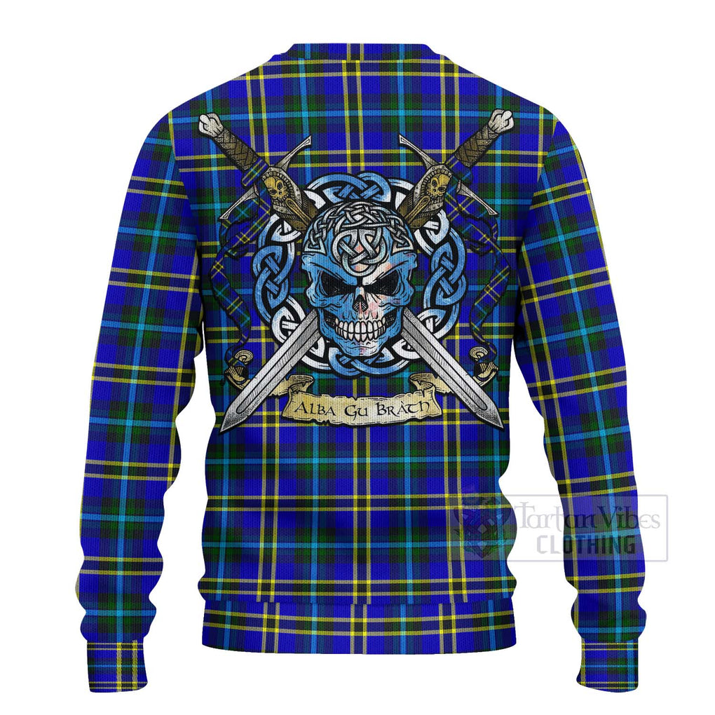 Tartan Vibes Clothing Hope Tartan Knitted Sweater with Family Crest Celtic Skull Style