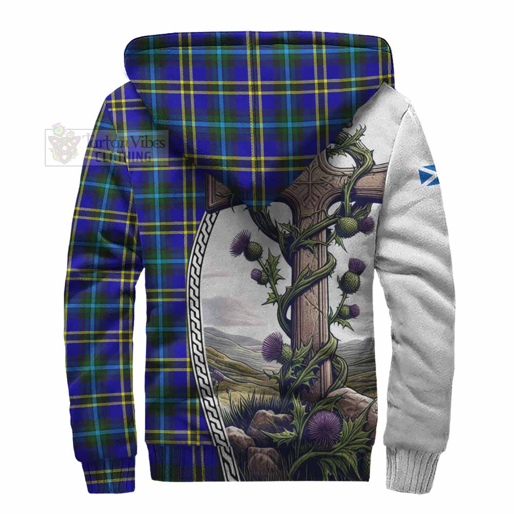 Tartan Vibes Clothing Hope Tartan Sherpa Hoodie with Family Crest and St. Andrew's Cross Accented by Thistle Vines