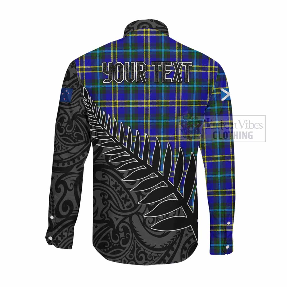 Tartan Vibes Clothing Hope Crest Tartan Long Sleeve Button Shirt with New Zealand Silver Fern Half Style