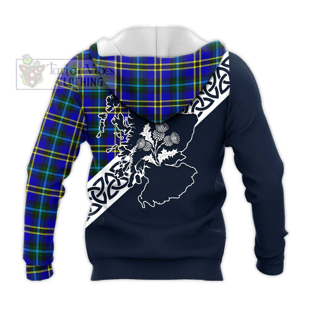 Tartan Vibes Clothing Hope Tartan Knitted Hoodie Featuring Thistle and Scotland Map