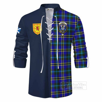 Hope Tartan Ghillie Kilt Shirt Alba with Scottish Lion Royal Arm Half Style