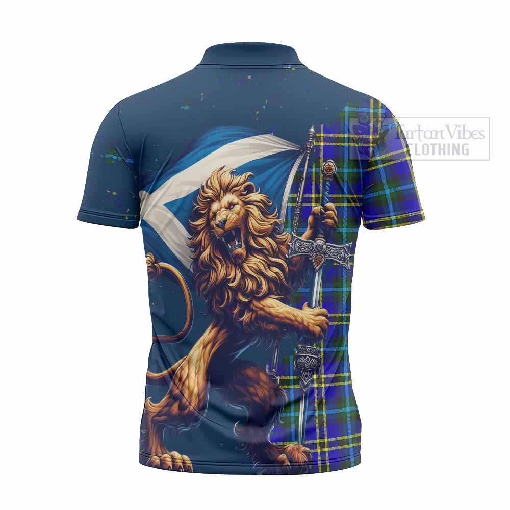 Tartan Vibes Clothing Hope Tartan Family Crest Zipper Polo Shirt with Scottish Majestic Lion