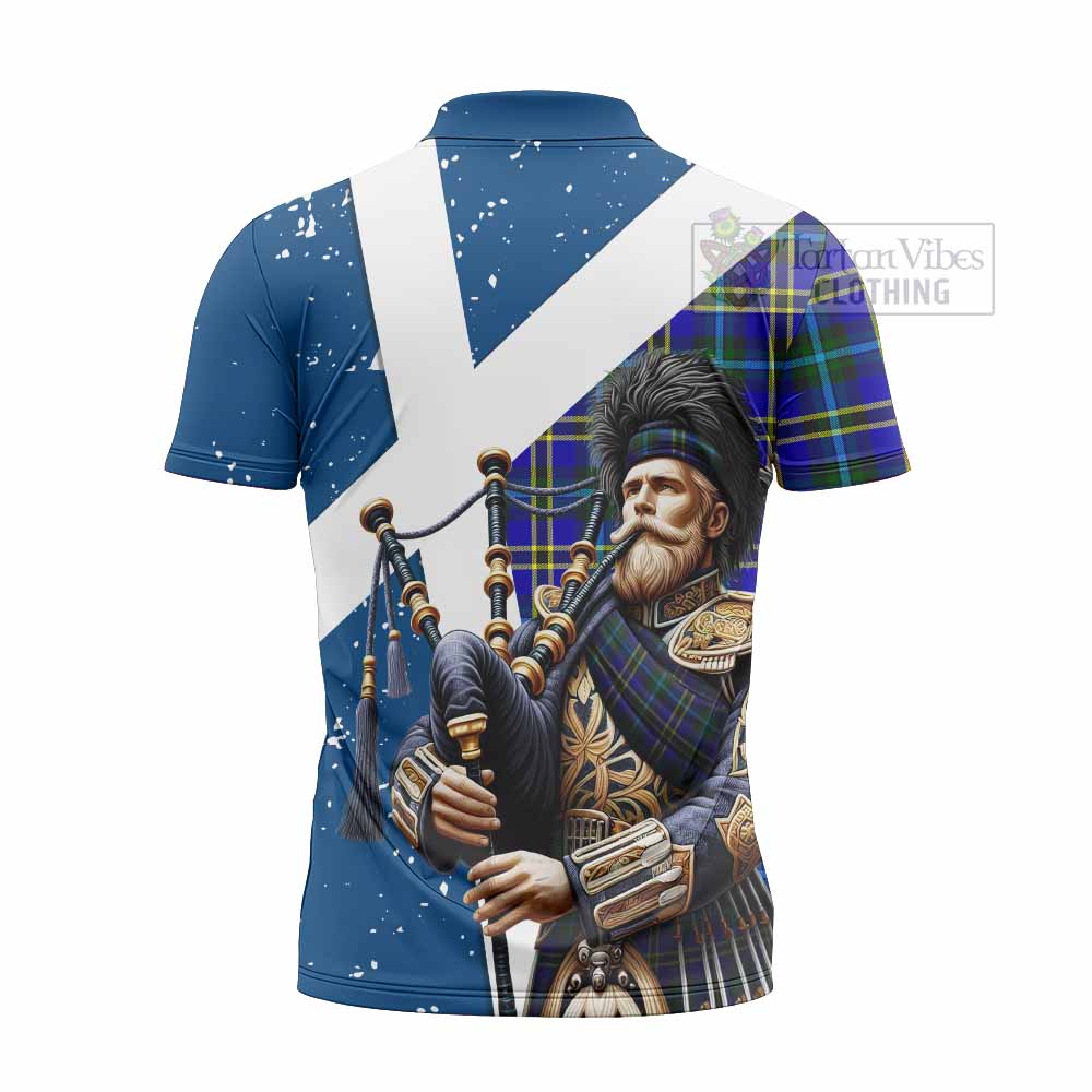 Tartan Vibes Clothing Hope Tartan Zipper Polo Shirt with Family Crest Scottish Bagpiper Vibes