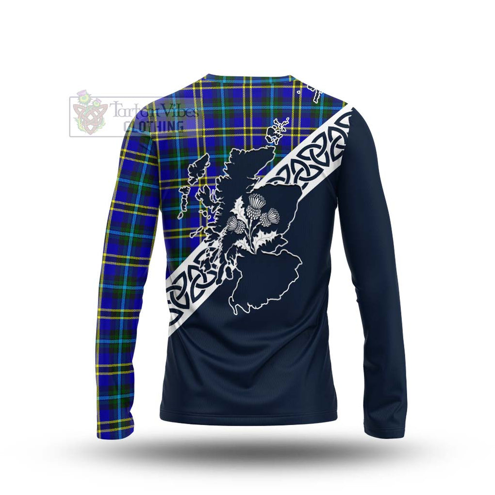 Tartan Vibes Clothing Hope Tartan Long Sleeve T-Shirt Featuring Thistle and Scotland Map