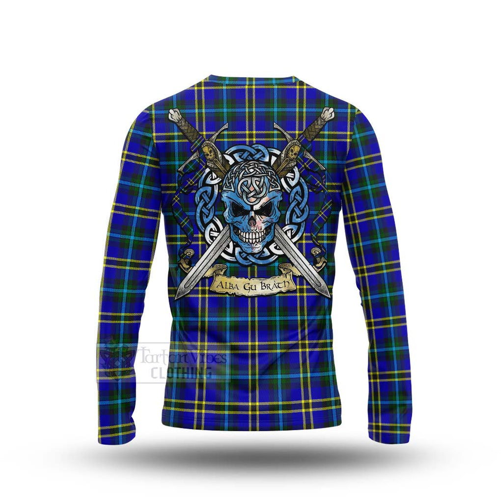 Tartan Vibes Clothing Hope Tartan Long Sleeve T-Shirt with Family Crest Celtic Skull Style