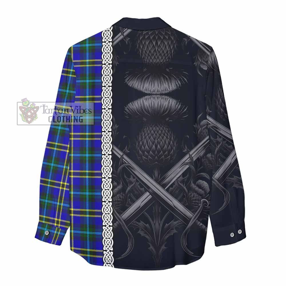 Tartan Vibes Clothing Hope Tartan Women's Casual Shirt with Family Crest Cross Sword Thistle Celtic Vibes