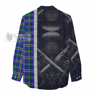 Hope Tartan Women's Casual Shirt with Family Crest Cross Sword Thistle Celtic Vibes