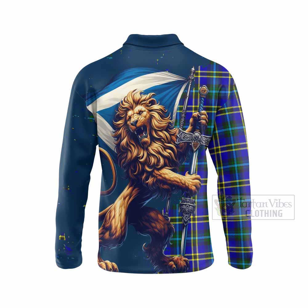 Tartan Vibes Clothing Hope Tartan Family Crest Long Sleeve Polo Shirt with Scottish Majestic Lion