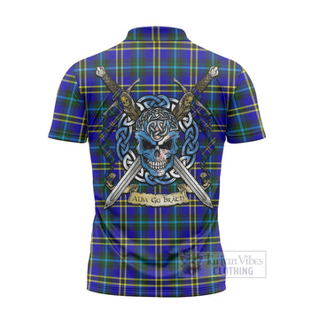 Hope Tartan Zipper Polo Shirt with Family Crest Celtic Skull Style