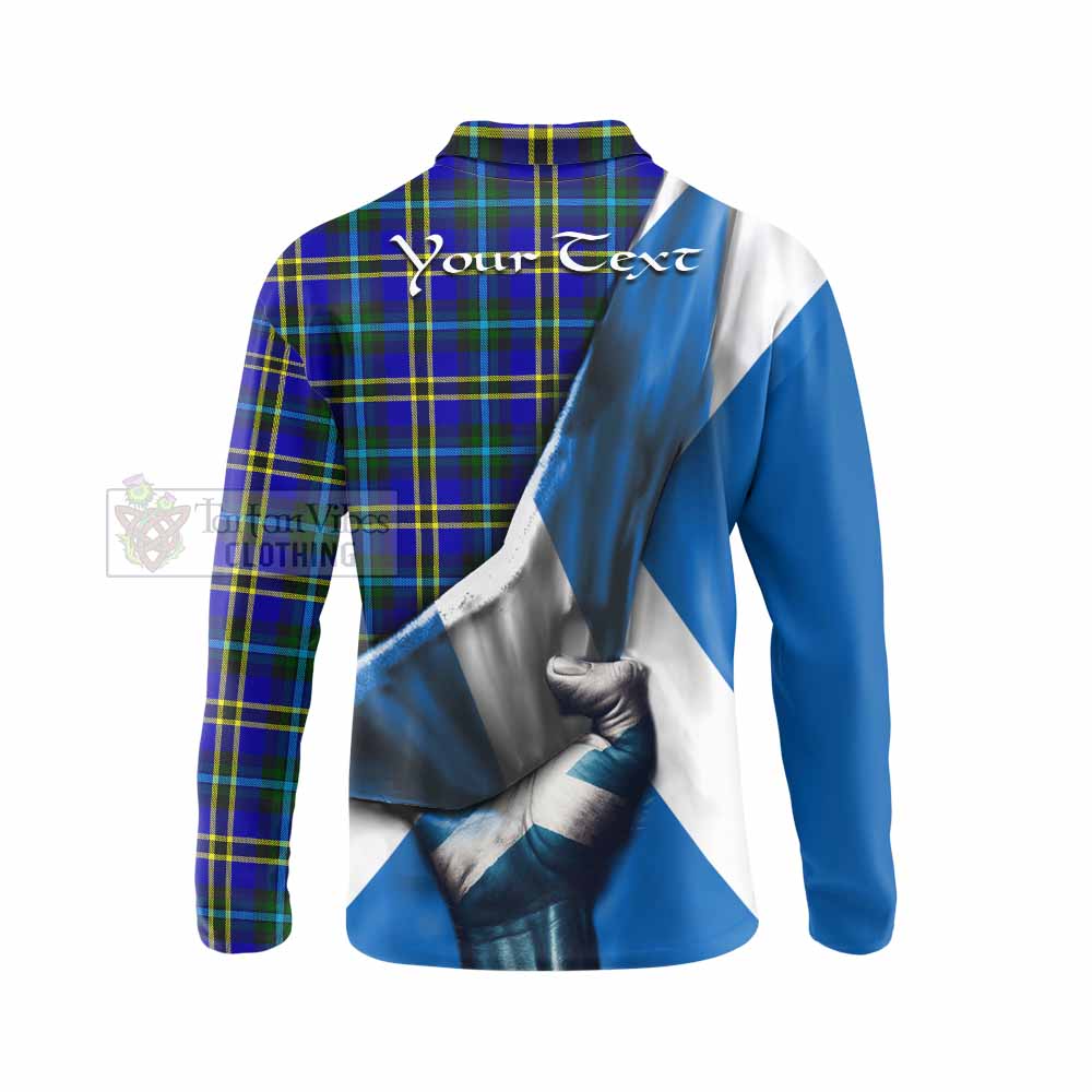 Tartan Vibes Clothing Hope Tartan Long Sleeve Polo Shirt with Family Crest Scotland Patriotic Style