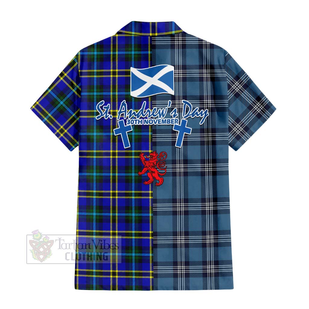 Tartan Vibes Clothing Hope Tartan Short Sleeve Button Shirt Happy St. Andrew's Day Half Tartan Style