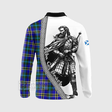 Hope Tartan Clan Crest Long Sleeve Polo Shirt with Highlander Warrior Celtic Style