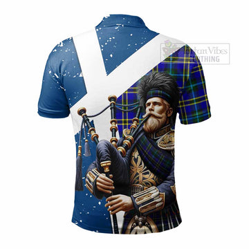 Hope Tartan Polo Shirt with Family Crest Scottish Bagpiper Vibes