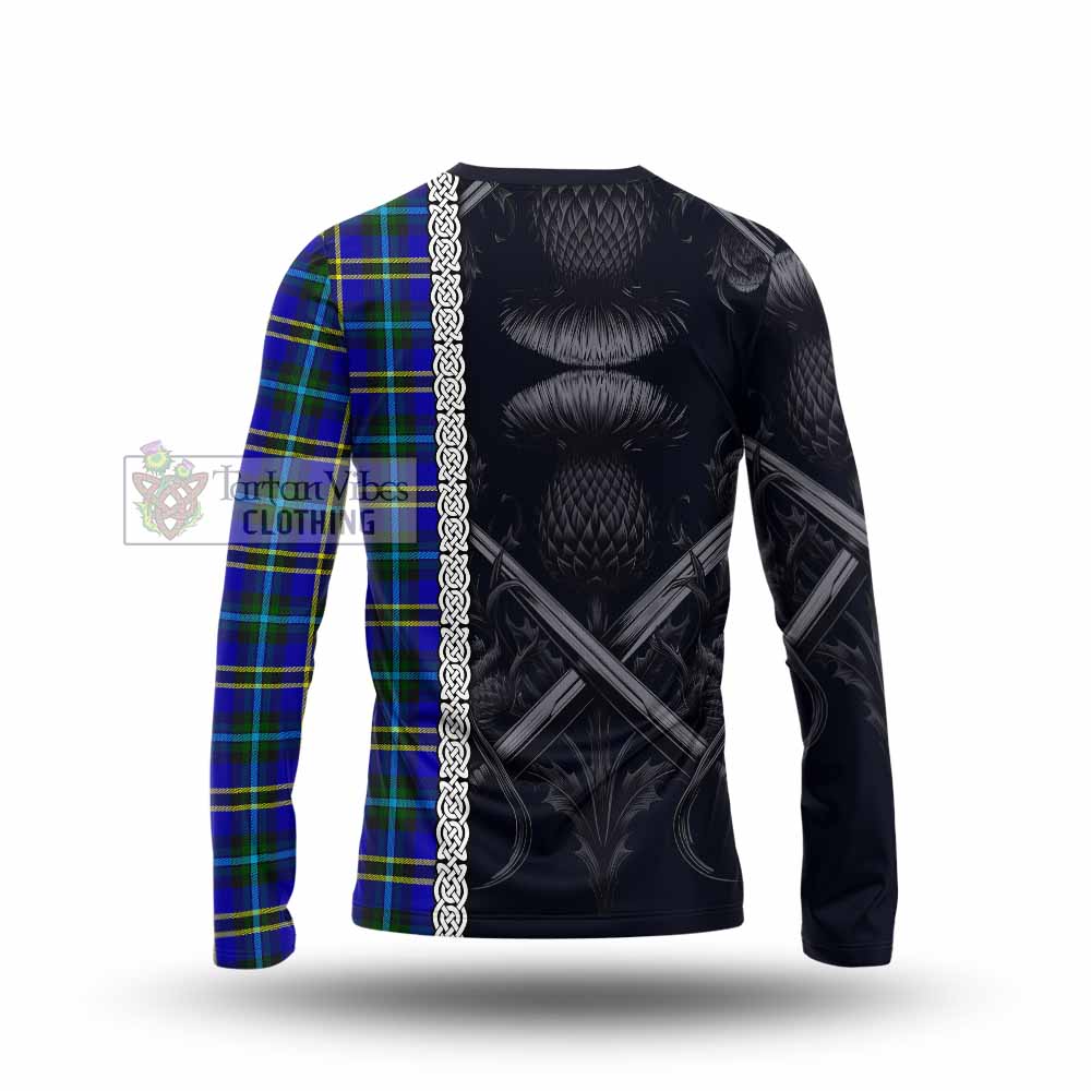 Tartan Vibes Clothing Hope Tartan Long Sleeve T-Shirt with Family Crest Cross Sword Thistle Celtic Vibes