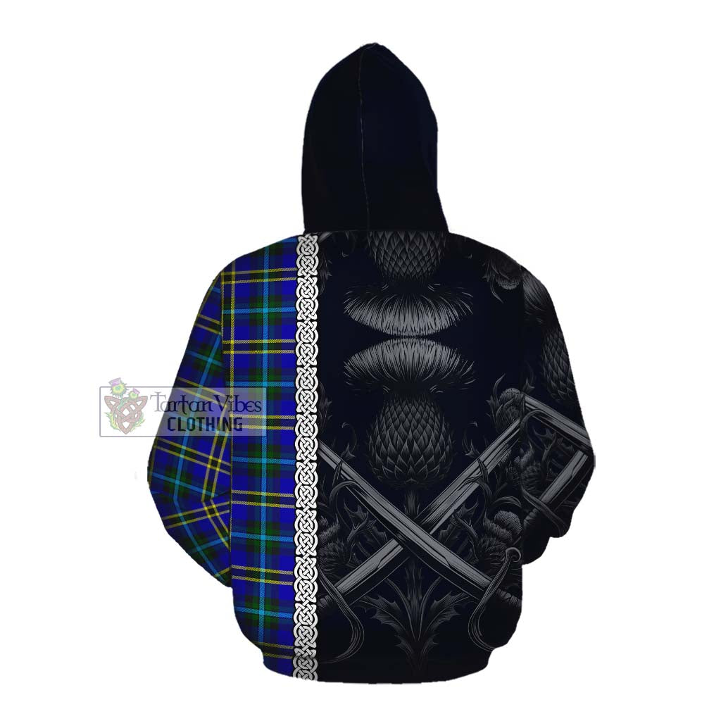 Tartan Vibes Clothing Hope Tartan Cotton Hoodie with Family Crest Cross Sword Thistle Celtic Vibes