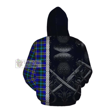 Hope Tartan Cotton Hoodie with Family Crest Cross Sword Thistle Celtic Vibes