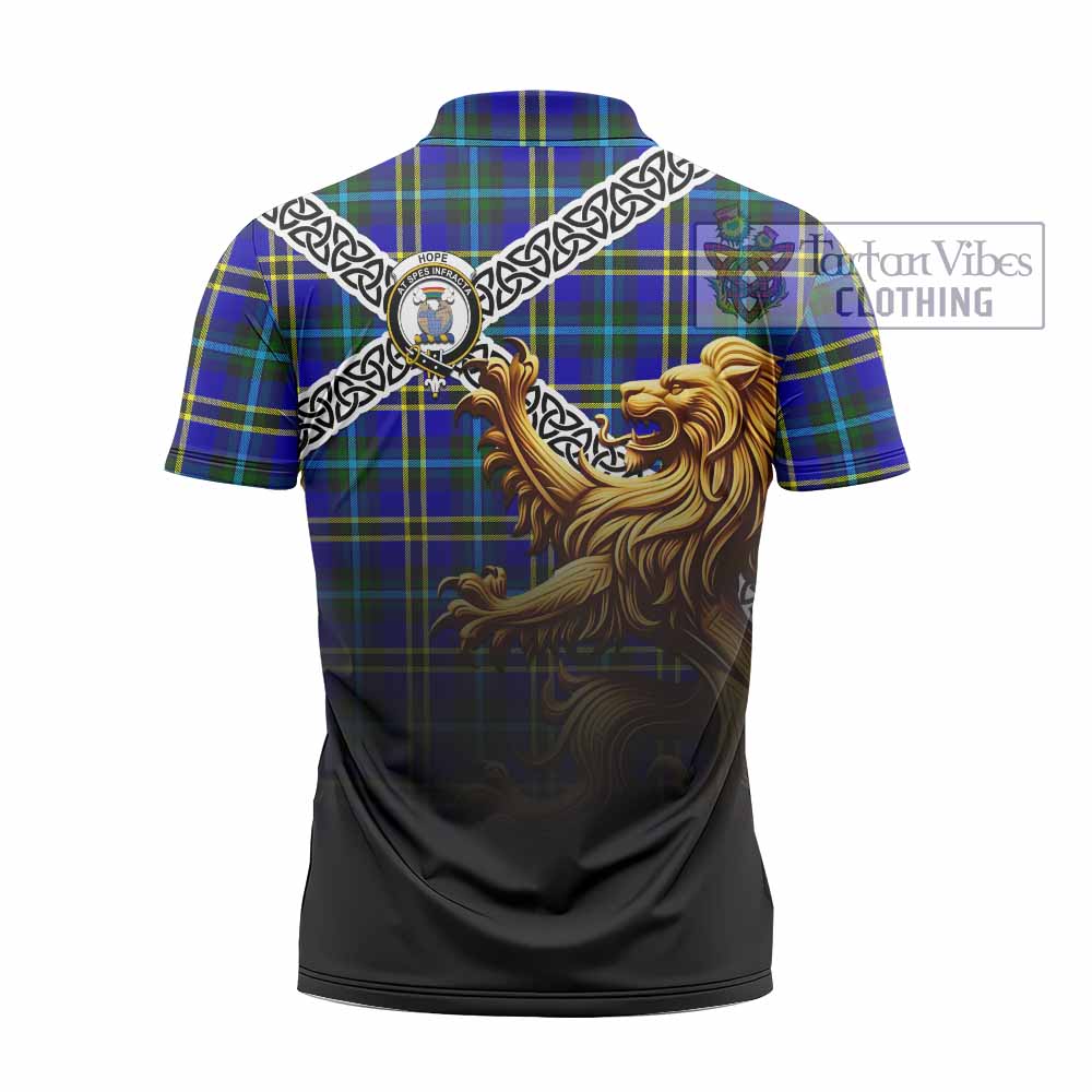 Hope Crest Tartan Zipper Polo Shirt with Golden Lion Emblem Celtic Style - Tartan Vibes Clothing