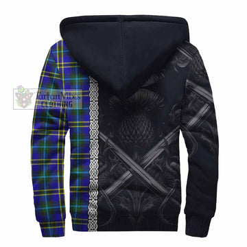 Hope Tartan Sherpa Hoodie with Family Crest Cross Sword Thistle Celtic Vibes