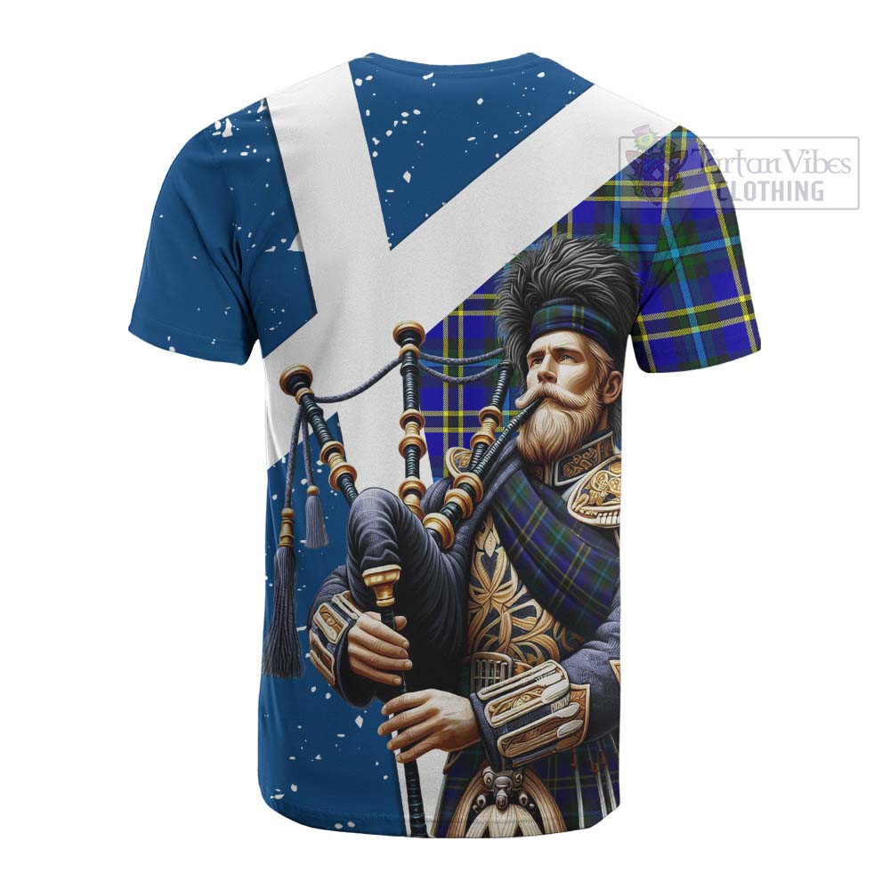 Tartan Vibes Clothing Hope Tartan Cotton T-shirt with Family Crest Scottish Bagpiper Vibes