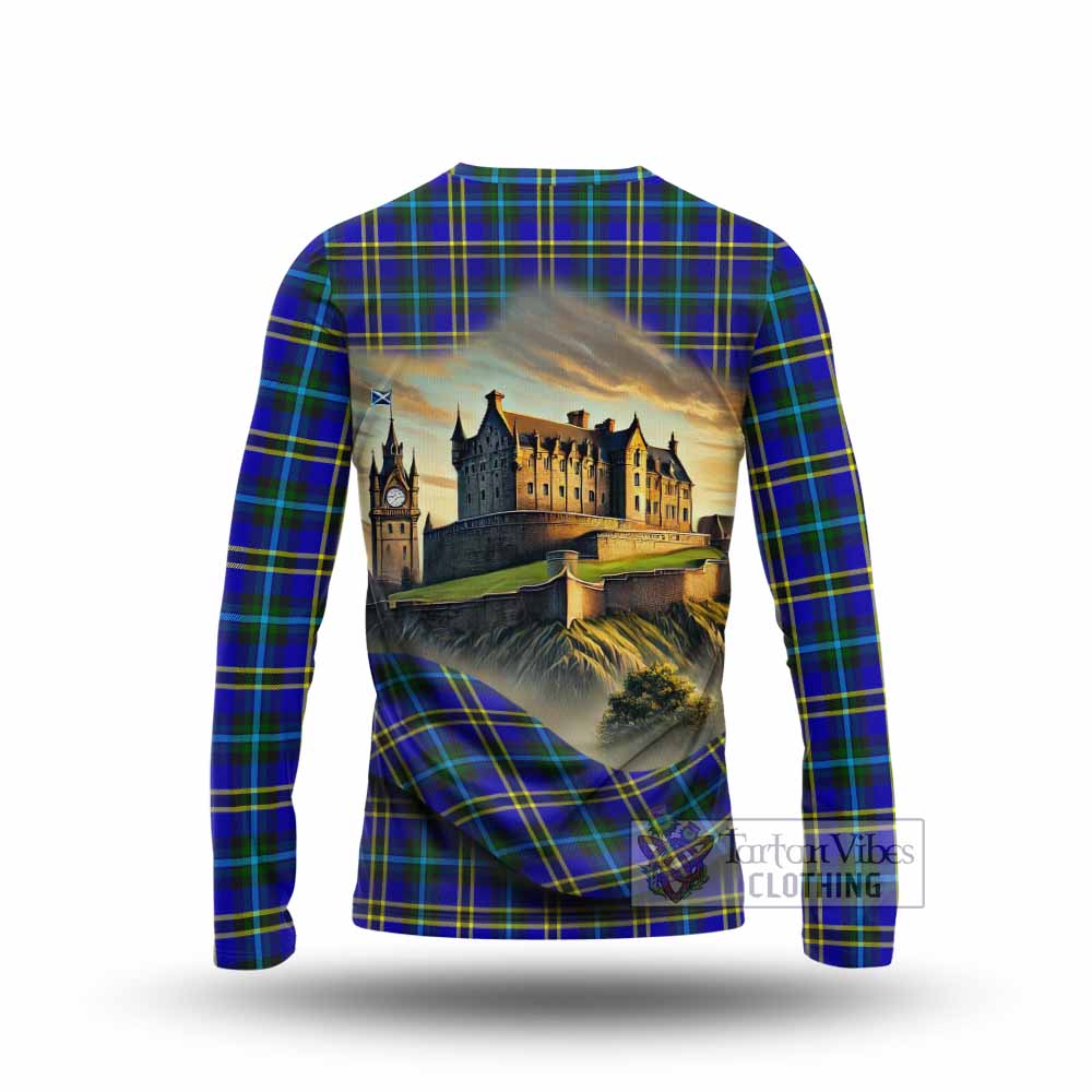 Hope Tartan Family Crest Long Sleeve T-Shirt with Scottish Ancient Castle Style - Tartan Vibes Clothing