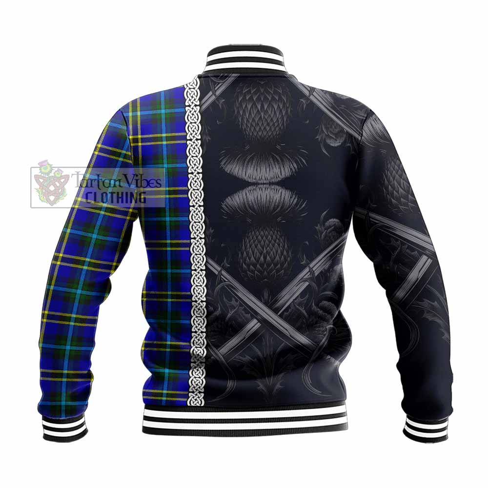 Tartan Vibes Clothing Hope Tartan Baseball Jacket with Family Crest Cross Sword Thistle Celtic Vibes