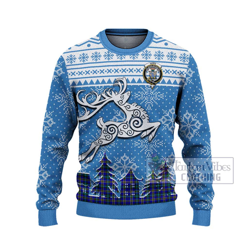 Tartan Vibes Clothing Hope Clan Christmas Ugly Sweater with Tartan and Celtic Raindeer Style