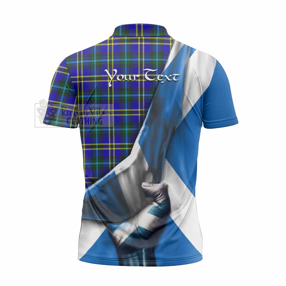 Tartan Vibes Clothing Hope Tartan Zipper Polo Shirt with Family Crest Scotland Patriotic Style