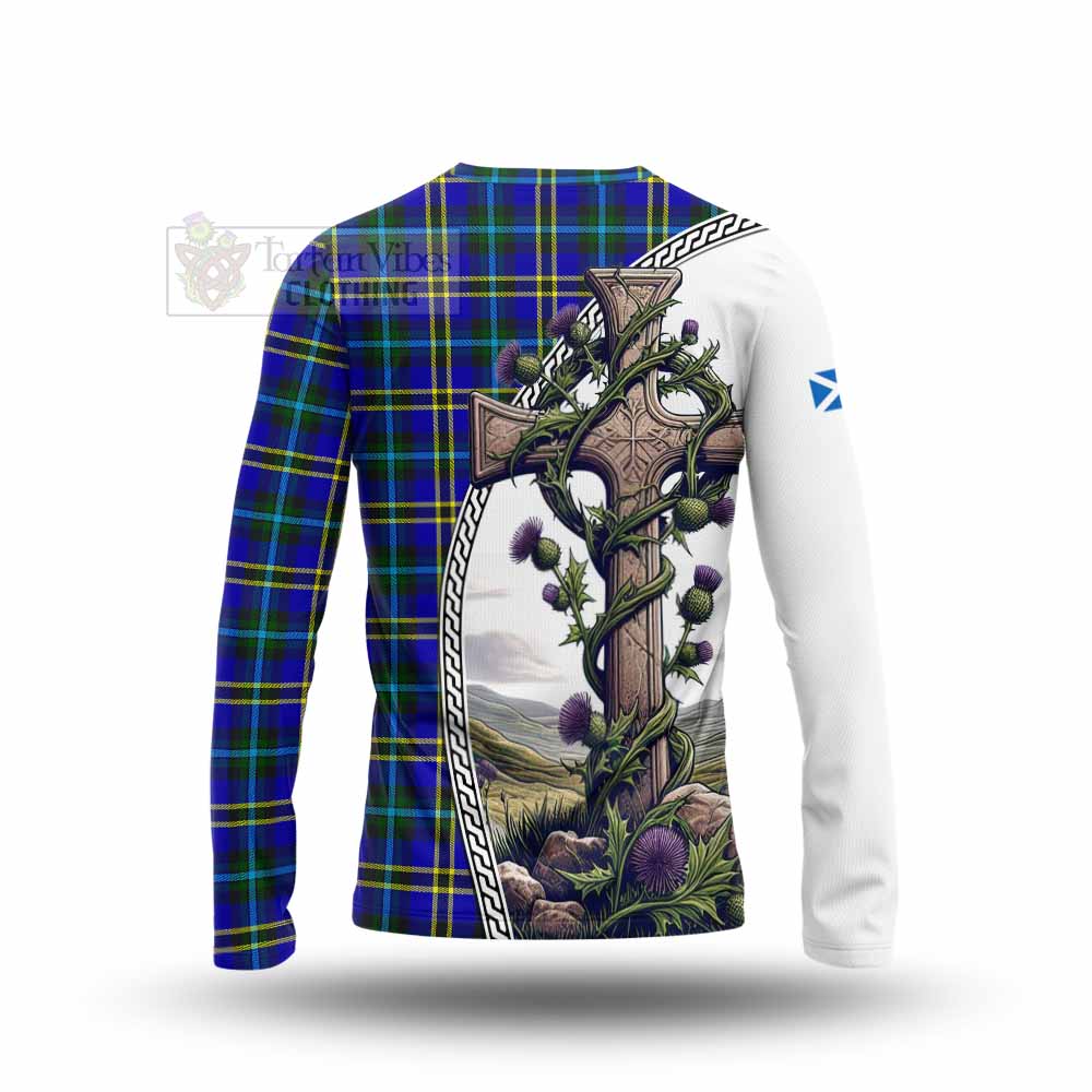 Tartan Vibes Clothing Hope Tartan Long Sleeve T-Shirt with Family Crest and St. Andrew's Cross Accented by Thistle Vines