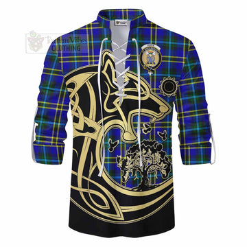 Hope Tartan Ghillie Kilt Shirt with Family Crest Celtic Wolf Style