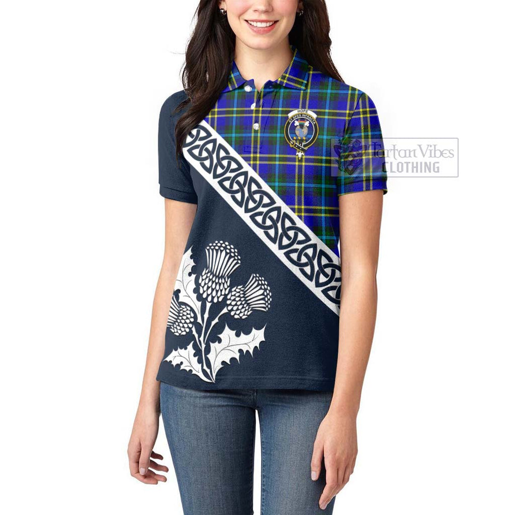 Tartan Vibes Clothing Hope Tartan Women's Polo Shirt Featuring Thistle and Scotland Map