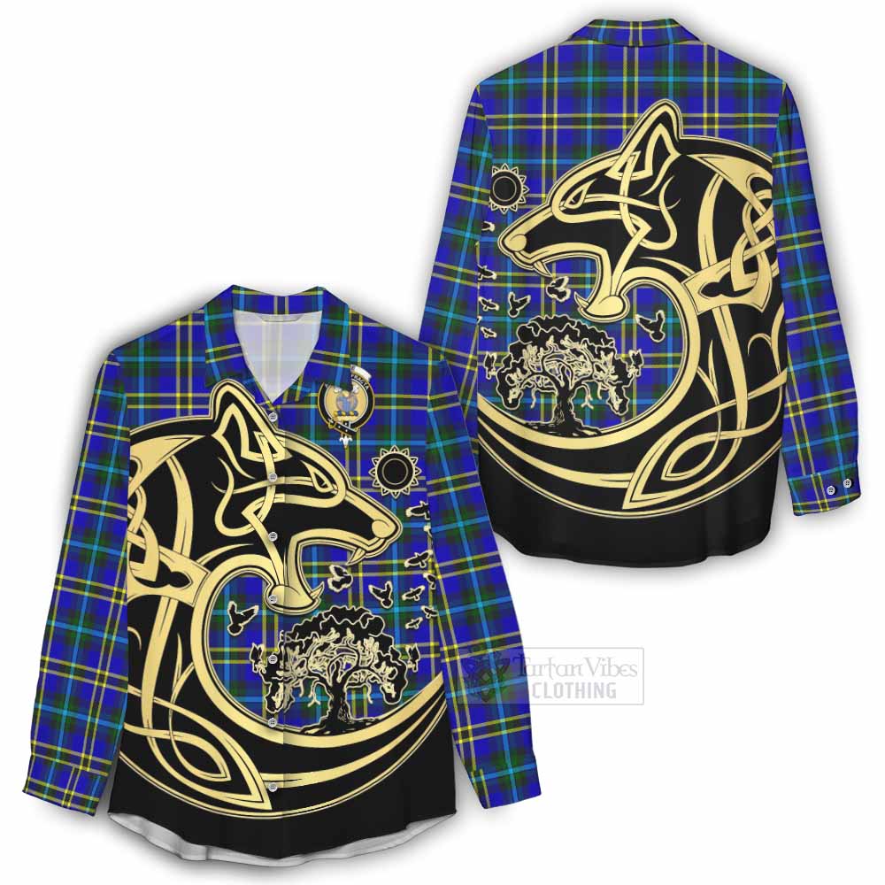 Tartan Vibes Clothing Hope Tartan Women's Casual Shirt with Family Crest Celtic Wolf Style