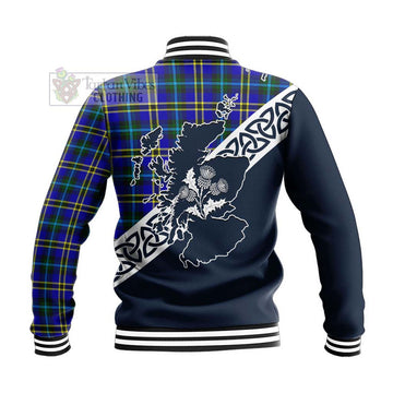 Hope Tartan Baseball Jacket Featuring Thistle and Scotland Map