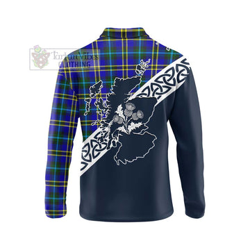 Hope Tartan Long Sleeve Polo Shirt Featuring Thistle and Scotland Map