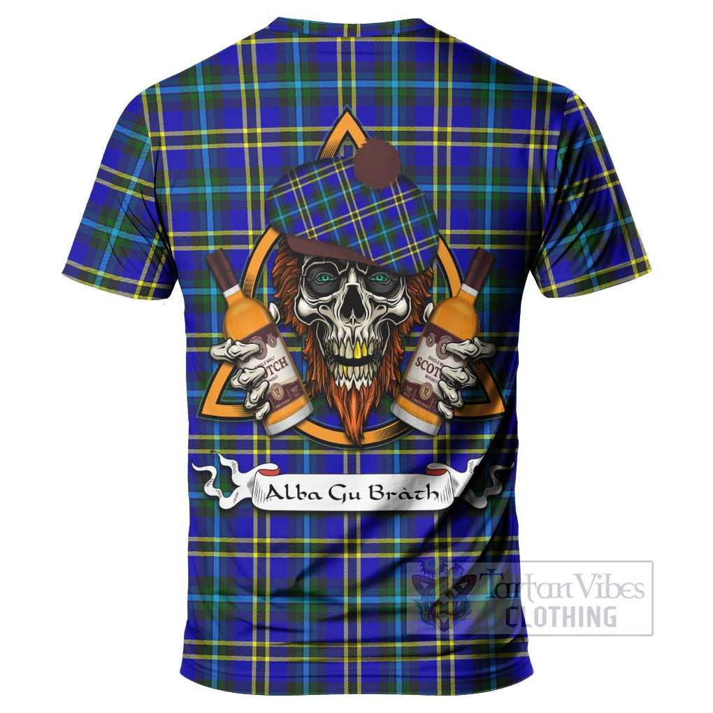 Tartan Vibes Clothing Hope Tartan T-Shirt with Family Crest and Bearded Skull Holding Bottles of Whiskey