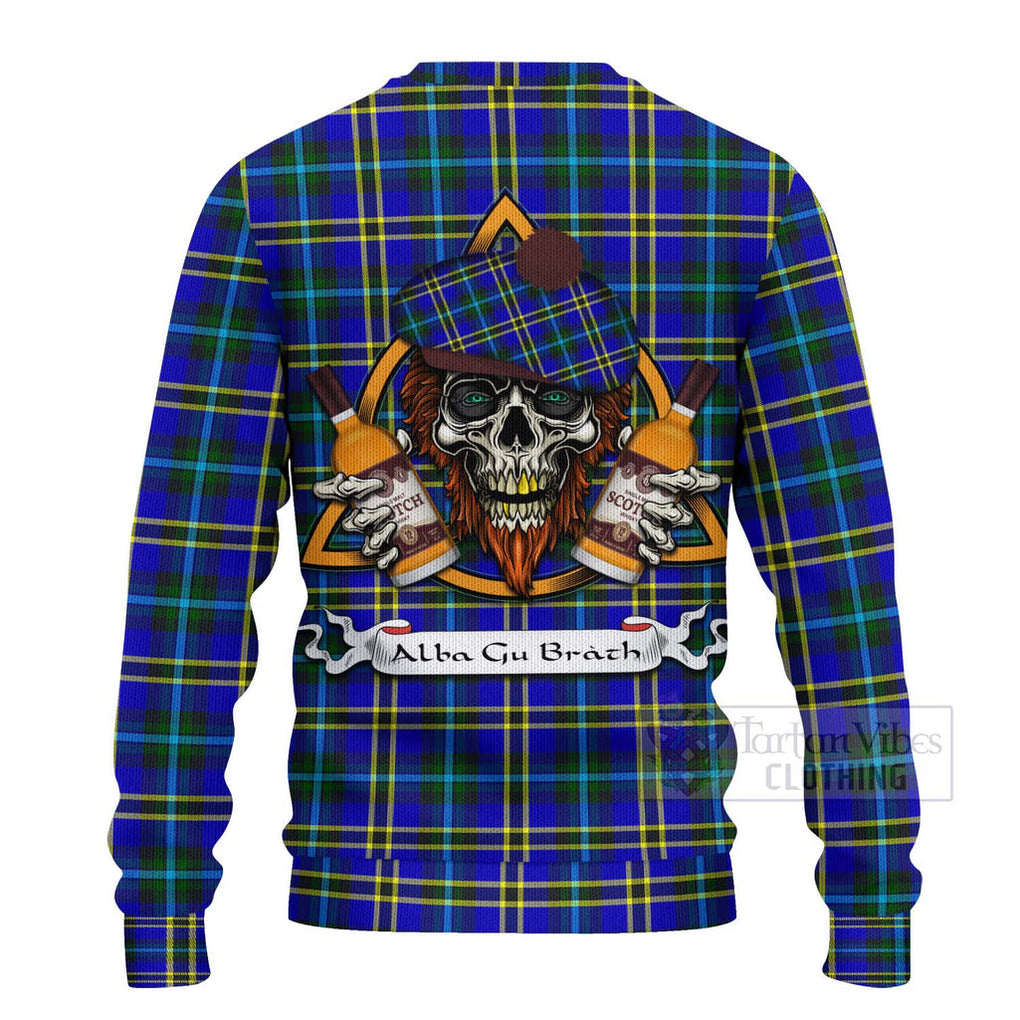 Tartan Vibes Clothing Hope Tartan Knitted Sweater with Family Crest and Bearded Skull Holding Bottles of Whiskey