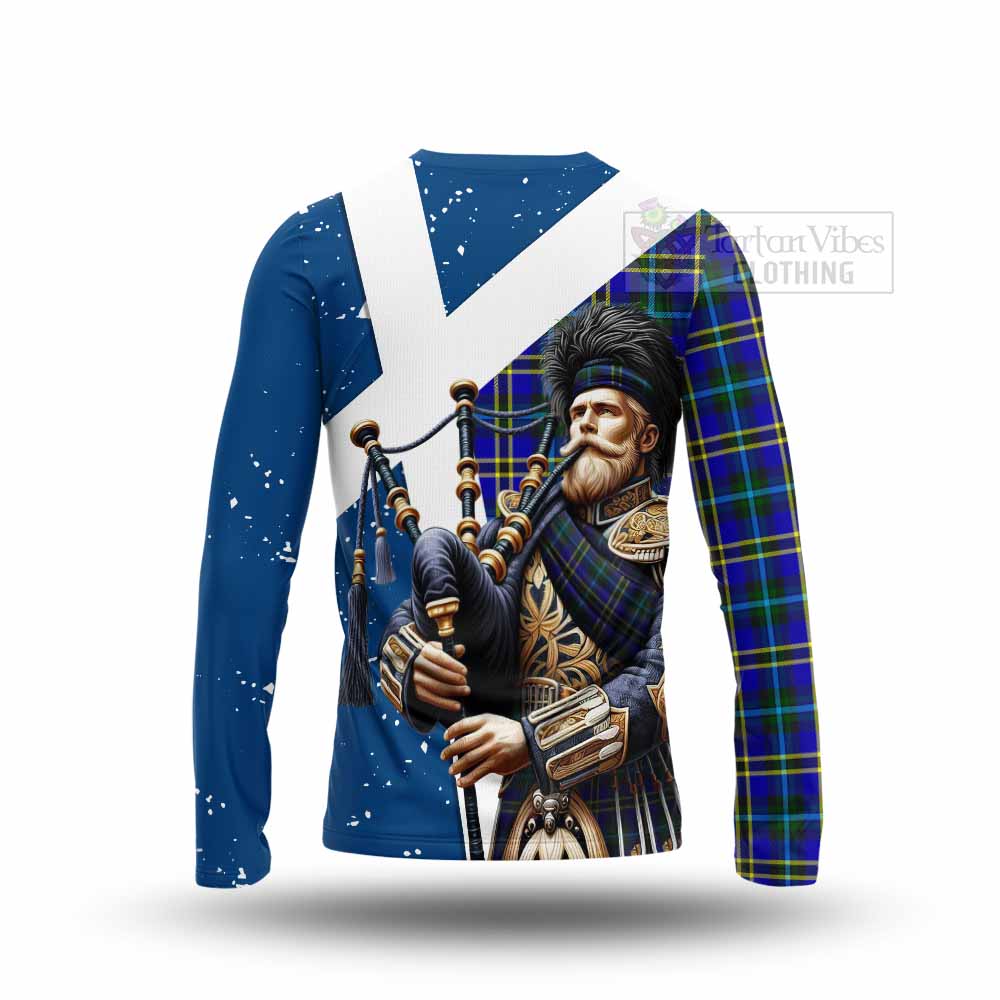 Tartan Vibes Clothing Hope Tartan Long Sleeve T-Shirt with Family Crest Scottish Bagpiper Vibes