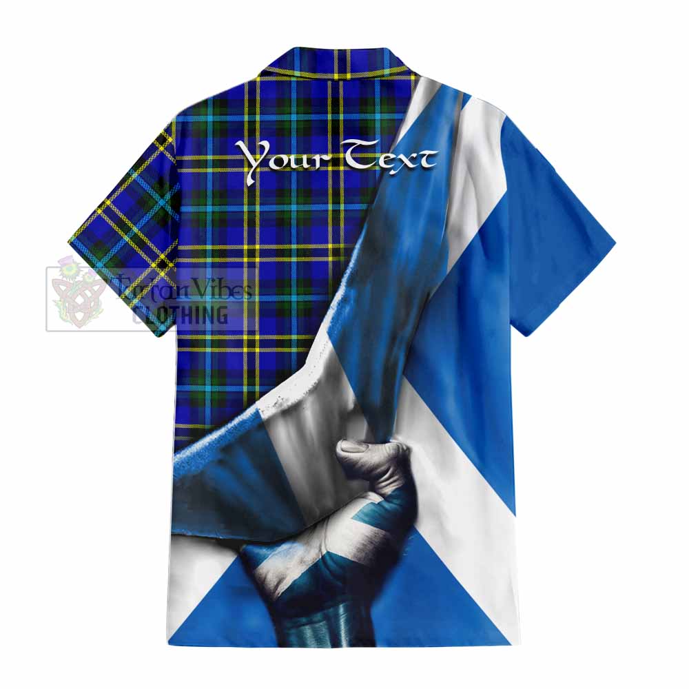 Tartan Vibes Clothing Hope Tartan Short Sleeve Button Shirt with Family Crest Scotland Patriotic Style