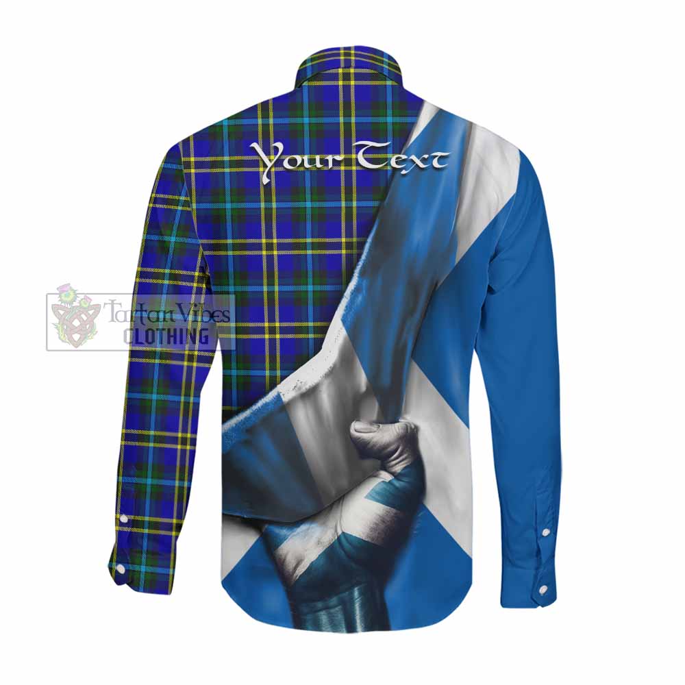 Tartan Vibes Clothing Hope Tartan Long Sleeve Button Shirt with Family Crest Scotland Patriotic Style