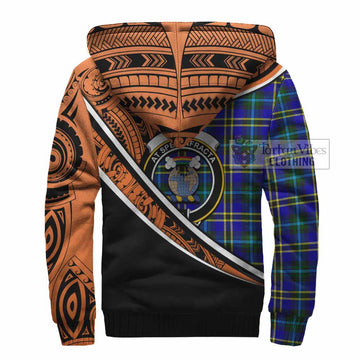 Hope Crest Tartan Sherpa Hoodie with Polynesian Vibes Style - Orange Version