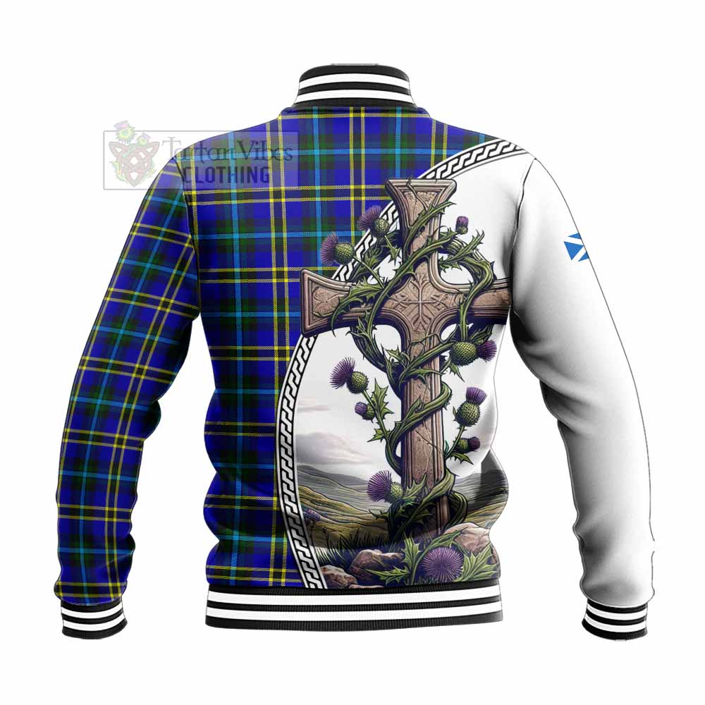 Tartan Vibes Clothing Hope Tartan Baseball Jacket with Family Crest and St. Andrew's Cross Accented by Thistle Vines