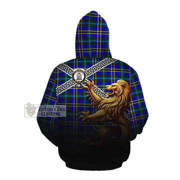Hope Crest Tartan Cotton Hoodie with Golden Lion Emblem Celtic Style Pullover Hoodie - Tartan Vibes Clothing