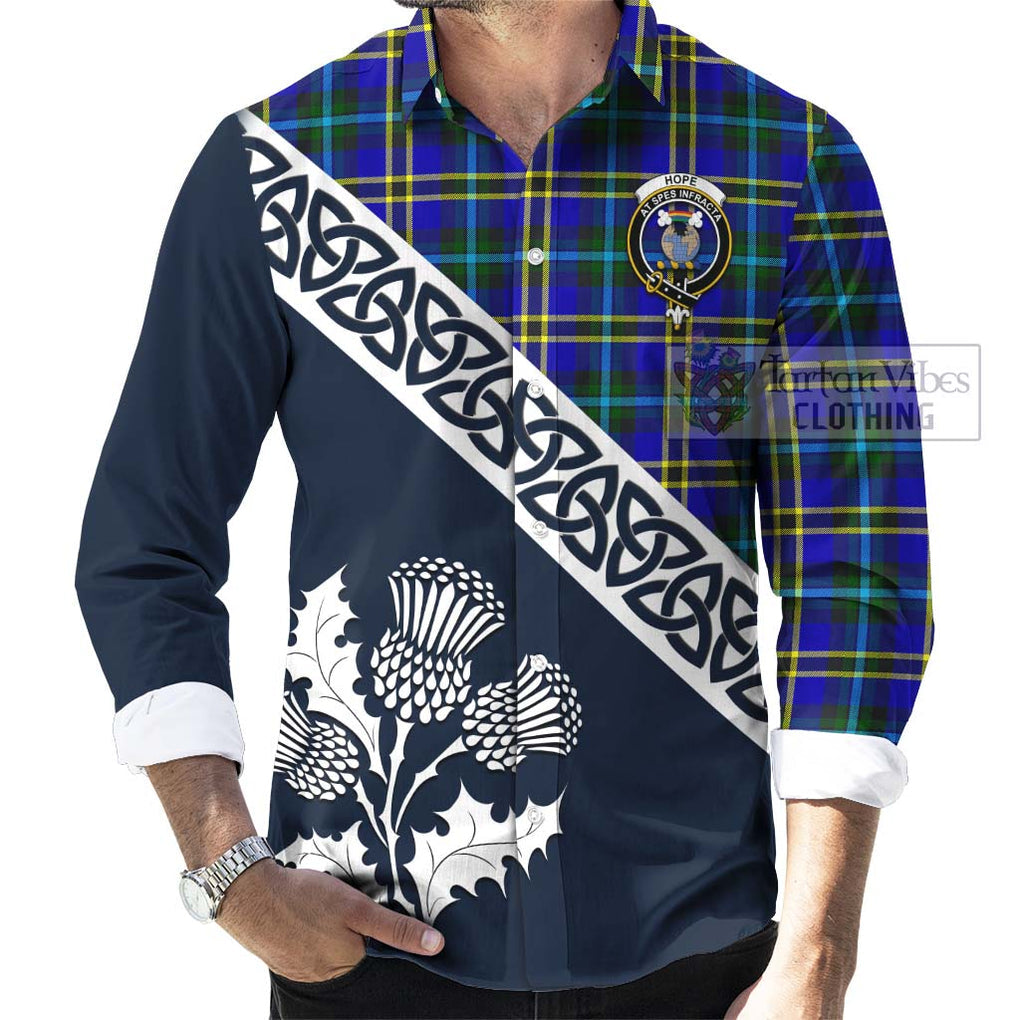 Tartan Vibes Clothing Hope Tartan Long Sleeve Button Shirt Featuring Thistle and Scotland Map