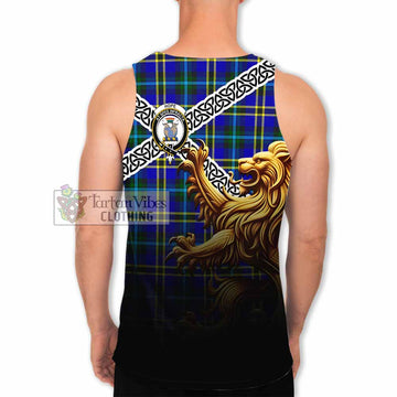 Hope Crest Tartan Men's Tank Top with Golden Lion Emblem Celtic Style - Tartan Vibes Clothing