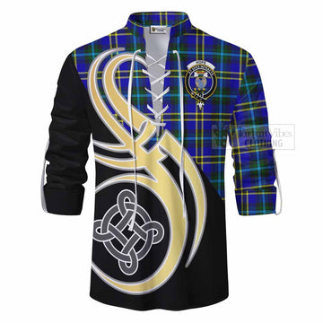 Hope Tartan Ghillie Kilt Shirt with Family Crest and Celtic Symbol Style